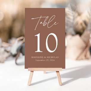Modern Minimalist Brown Clay Wedding Table Number