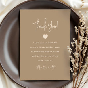 Modern Minimalist Brown Gender Reveal Thank You Card