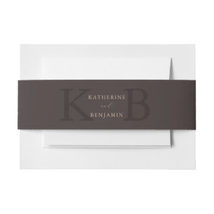 Modern Minimalist Brown Monogram Wedding Invitation Belly Band