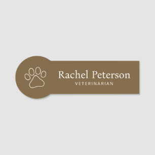 Modern Minimalist Brown Paw Print Veterinary Name Tag