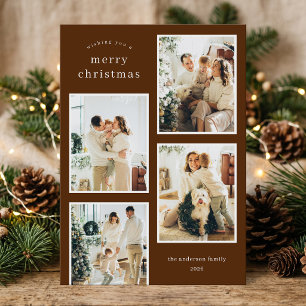 Modern Minimalist Brown Photo Collage Christmas Holiday Card