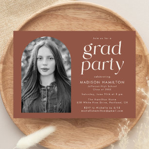 Modern Minimalist Brown Photo Graduation Party Invitation