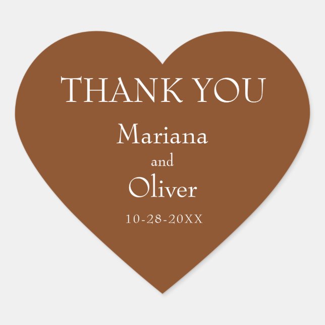 Modern Minimalist Brown Wedding Heart Sticker (Front)