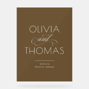 Modern Minimalist Brown Wedding Welcome Acrylic Sign