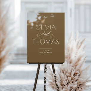 Modern Minimalist Brown Wedding Welcome Acrylic Sign