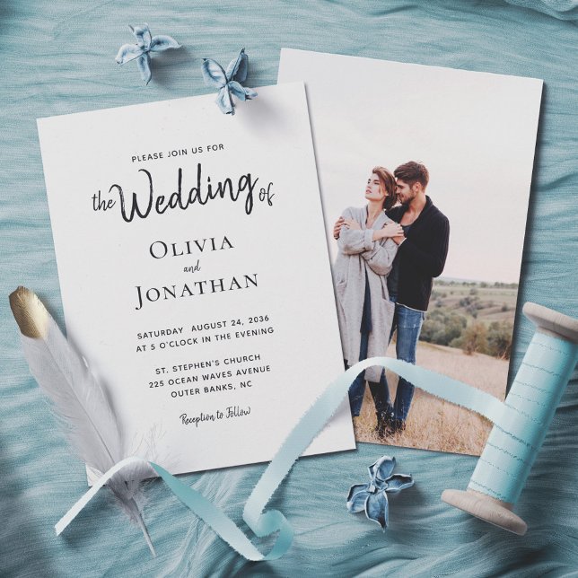 Modern Minimalist Brush Script Photo Wedding Invitation (Creator Uploaded)