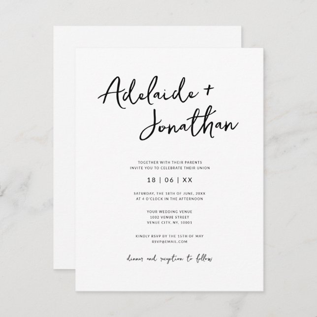 Modern Minimalist Budget Simple Wedding Invitation (Front/Back)