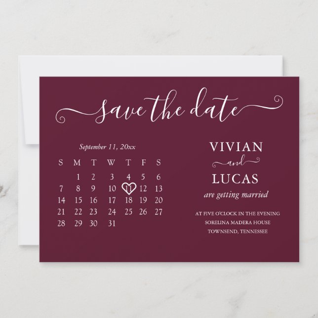 Modern Minimalist Burgundy Calendar Budget Invitation (Front)