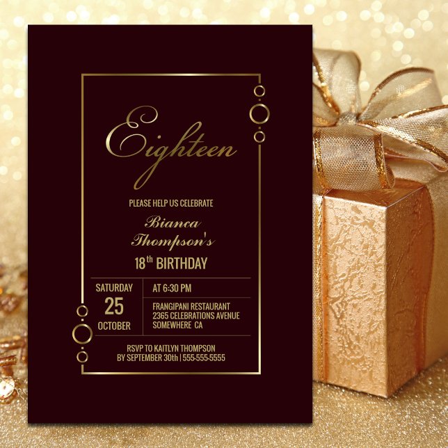 Modern Minimalist Burgundy Gold 18th Birthday Invitation (Creator Uploaded)