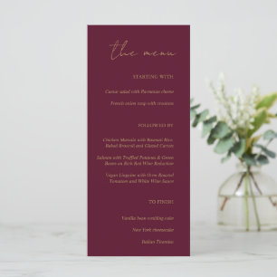 Modern Minimalist Burgundy Gold Wedding Dinner Menu