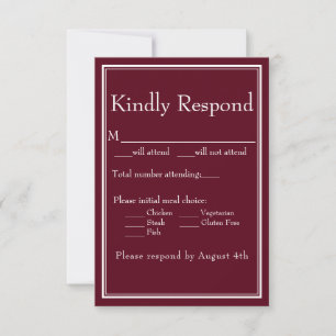 Modern Minimalist Burgundy Meal Choice RSVP Card