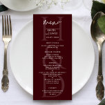 Modern Minimalist Burgundy Monogram Wedding Menu<br><div class="desc">Elevate your reception table setting with the Modern Minimalist Burgundy Monogram Wedding Menu, a beautifully designed piece that blends refined elegance with clear and stylish presentation. This wedding menu features a rich burgundy color palette paired with clean minimalist typography and a sophisticated monogram that adds a personal and timeless touch...</div>