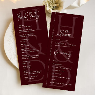 Modern Minimalist Burgundy Monogram Wedding Programme
