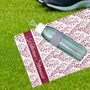 Modern Minimalist Burgundy Red White Floral Sports Hand Towel