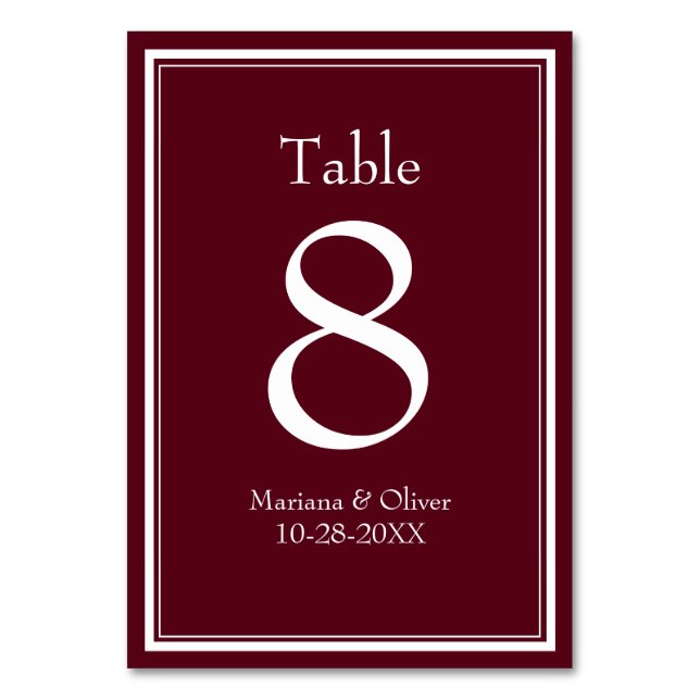 Modern Minimalist Burgundy Table Number (Front)