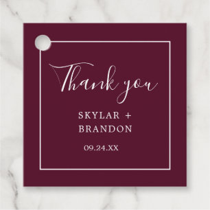 Modern Minimalist Burgundy Thank You Favour Tags