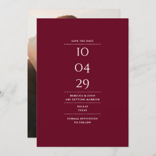 Modern Minimalist Burgundy Wedding Photo Save The Date