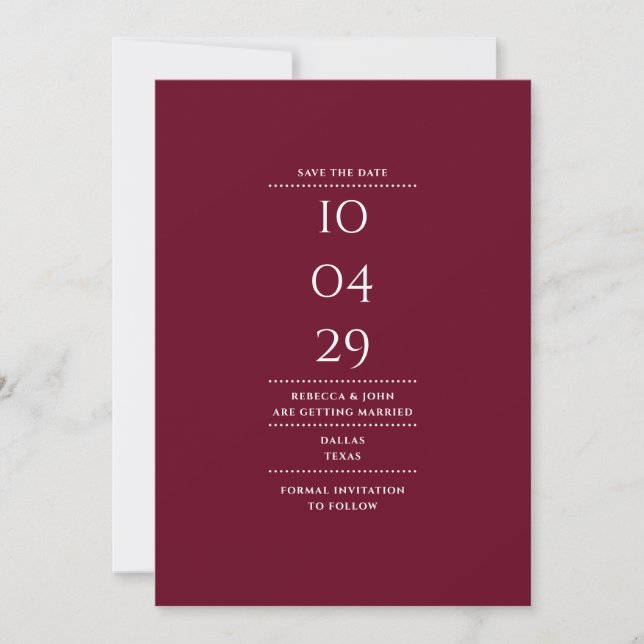 Modern Minimalist Burgundy Wedding  Save The Date (Front)