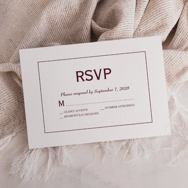 Modern Minimalist Burgundy White Wedding RSVP Card (Creator Uploaded)