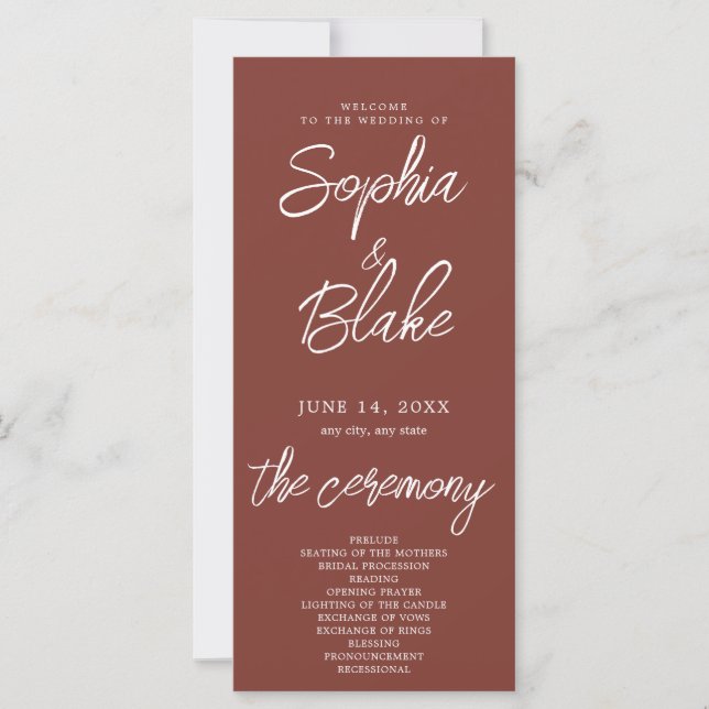 Modern Minimalist Burnt Henna Wedding Program (Front)