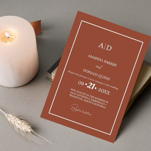 Modern Minimalist Burnt Orange Monogram Wedding Invitation