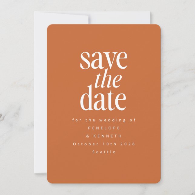 Modern Minimalist Burnt Orange Rust Simple Elegant Save The Date (Front)