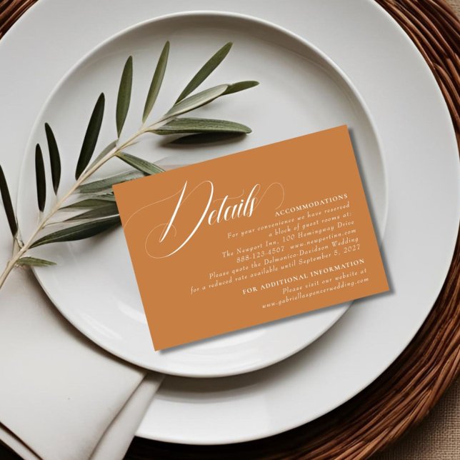 Modern Minimalist Burnt Orange Wedding Details Enclosure Card (Creator Uploaded)