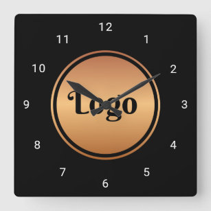 Modern Minimalist Business Company Add Gold Logo Square Wall Clock
