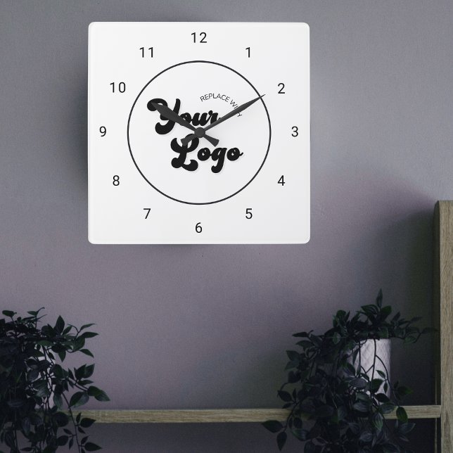 Modern Minimalist Business Company Custom Logo  Square Wall Clock (Creator Uploaded)
