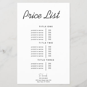 Modern Minimalist Business Price List Flyer