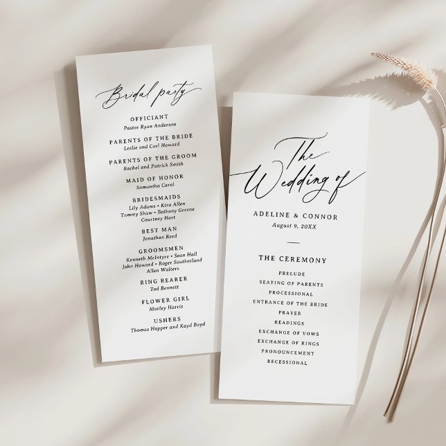 Modern Minimalist Calligraphy 4x9 Wedding Program (Creator Uploaded)