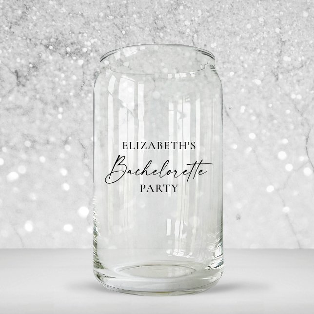 Modern Minimalist Calligraphy Bachelorette Party  Can Glass (Customize to change your personalized text size or text style.)