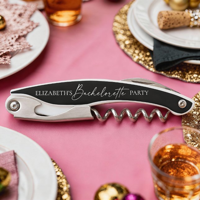 Modern Minimalist Calligraphy Bachelorette Party Corkscrew (Customize to change your personalized text size, text style or to add more text.)