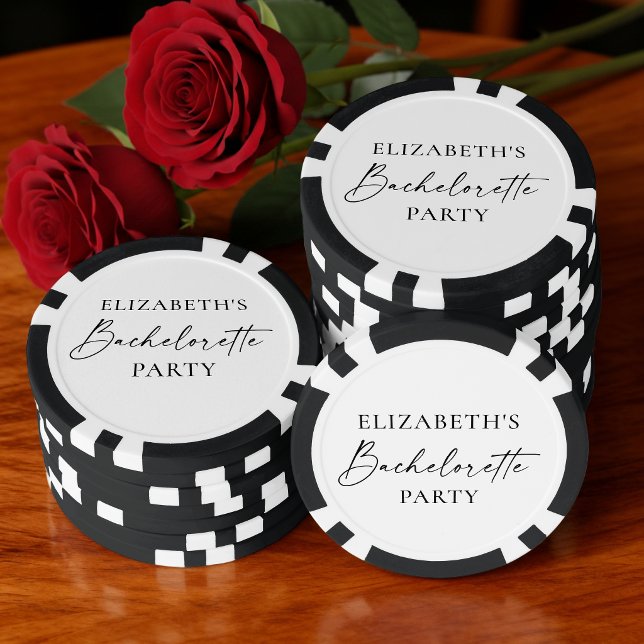 Modern Minimalist Calligraphy Bachelorette Party Poker Chips (Customize to change background color on front and back.)