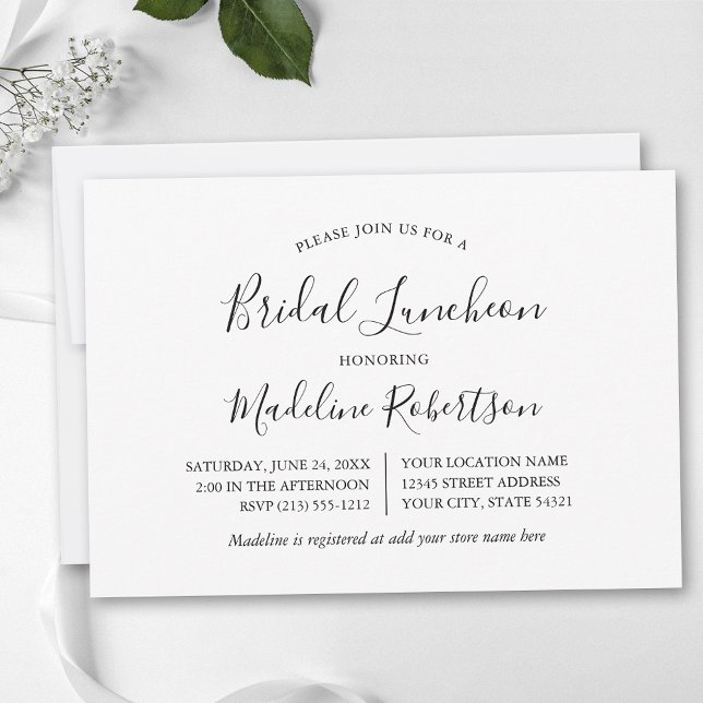 Modern Minimalist Calligraphy Bridal Luncheon Invitation (Customize to change text size, style or color.)