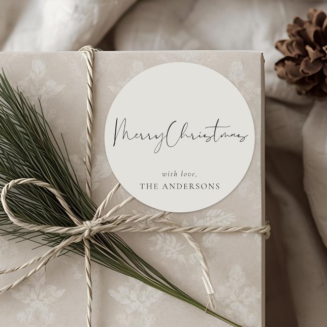 Modern Minimalist Calligraphy Christmas Classic Round Sticker (Creator Uploaded)