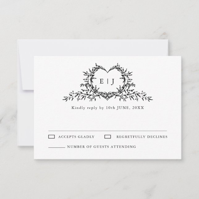 Modern Minimalist Calligraphy Crest monogram Chic RSVP Card (Front)