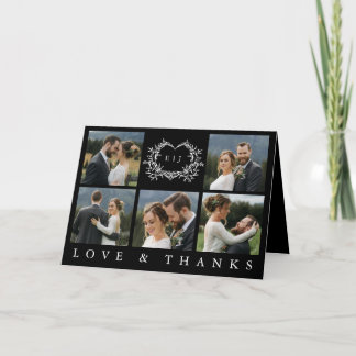 Modern Minimalist Calligraphy Crest monogram Photo Thank You Card