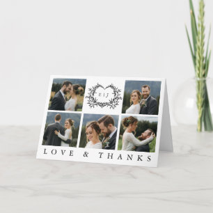 Modern Minimalist Calligraphy Crest monogram Photo Thank You Card