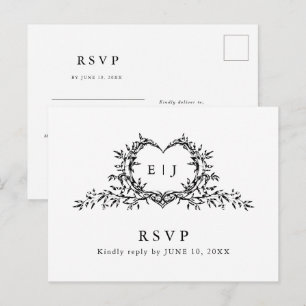 Modern Minimalist Calligraphy Crest monogram RSVP Postcard