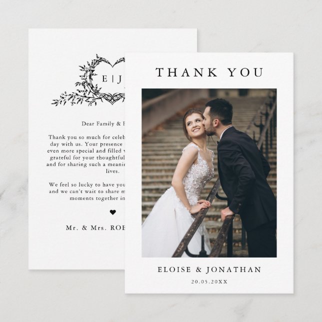 Modern Minimalist Calligraphy Crest monogram Thank You Card (Front/Back)