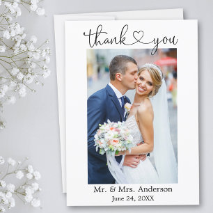 Modern Minimalist Calligraphy Heart Photo Wedding Thank You Card