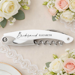 Modern Minimalist Calligraphy Ink Bridesmaid Corkscrew
