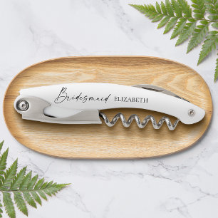 Modern Minimalist Calligraphy Ink Bridesmaid Corkscrew