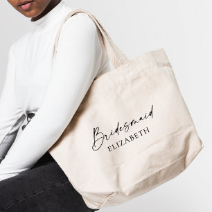 Modern Minimalist Calligraphy Ink Bridesmaid Large Tote Bag