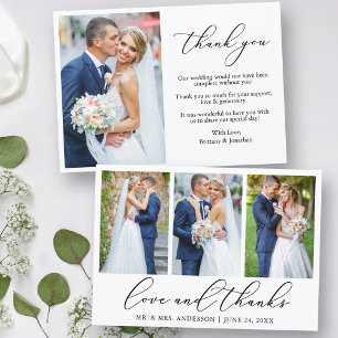 Modern Minimalist Calligraphy Love 4 Photo Wedding Thank You Card