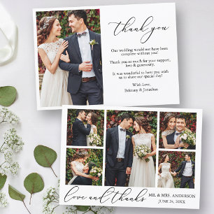 Modern Minimalist Calligraphy Love 6 Photo Wedding Thank You Card