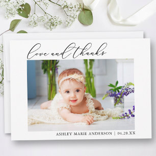 Modern Minimalist Calligraphy Love Thanks New Baby Thank You Card