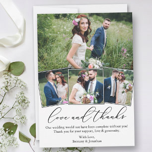 Modern Minimalist Calligraphy Love Wedding 4 Photo Thank You Card