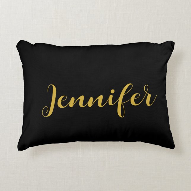 Modern Minimalist Calligraphy Name Black Gold Decorative Cushion (Front)